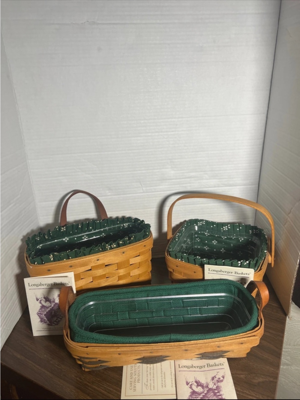 Longaberger Green Lined Woven Baskets -all with both liners